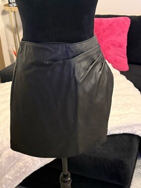 Abercrombie & Fitch Black Faux Leather Mini Skirt with Draped Front